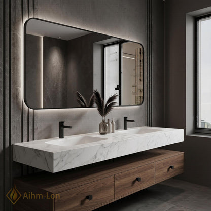 60''-96'' Double Bathroom Vanity with Sink Dark-Walnut Modern Floating Slatted Panel