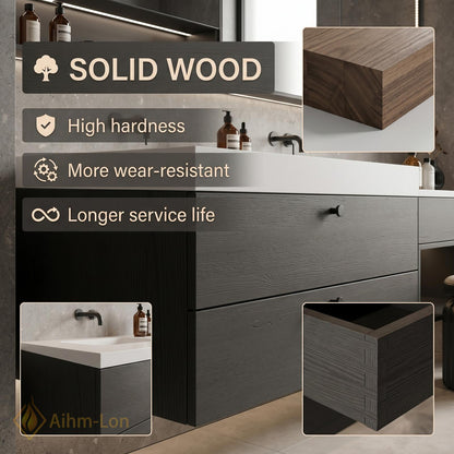 60''-96'' Bathroom Vanity with Sink Sleek Low-Profile Floating Dark Grey Textured Finish