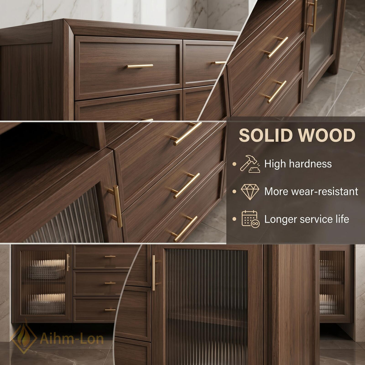 60''-96'' Double Bathroom Vanity with Sink Wall-Mounted Dark Stone Top Ample Drawers