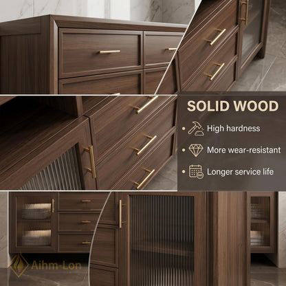 60''-96'' Double Bathroom Vanity with Sink Wall-Mounted Dark Stone Top Ample Drawers