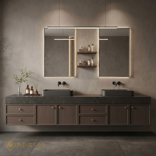 76''-96'' Double Bathroom Vanity with Sink Dark-Walnut Walnut Floating Wall-Mounted Wall-Mount Sinks
