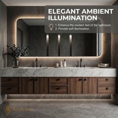 76''-96'' Double Bathroom Vanity with Sink Walnut Floating Elegant Marble Top Wood