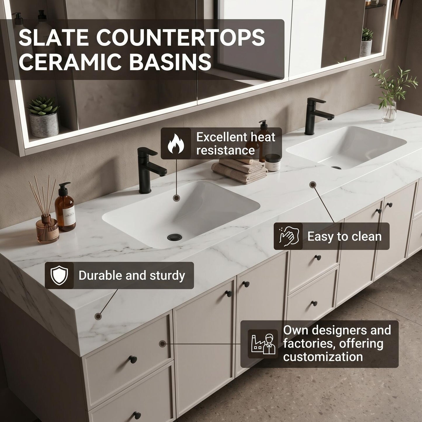 70''-96'' Modern Bathroom Vanity with Sink Double Sink Soft Grey Large Mirror Cabinet
