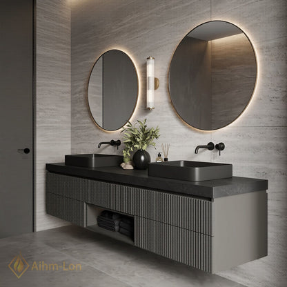 60''-96'' Double Bathroom Vanity with Sink Charcoal Matte Finish Fluted Panels