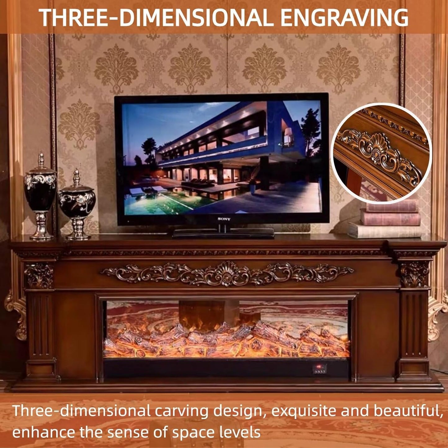 Aihm-Lon White Electric Fireplace with Decorative Flame 79”