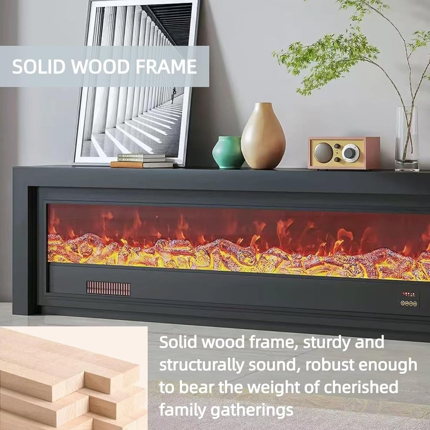 Aihm-Lon Modern Electric Fireplace with Spacious Top Shelf 59”-95”