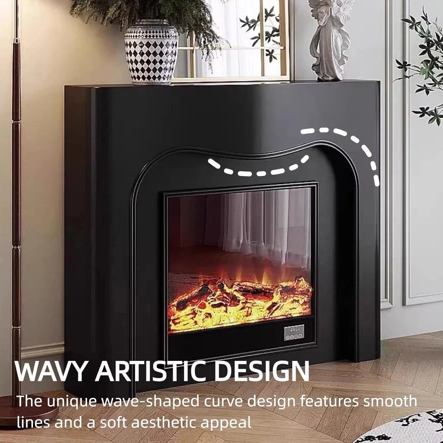 Aihm-Lon Elegant Electric Fireplace Includes Black Modern Wavy Design 42”