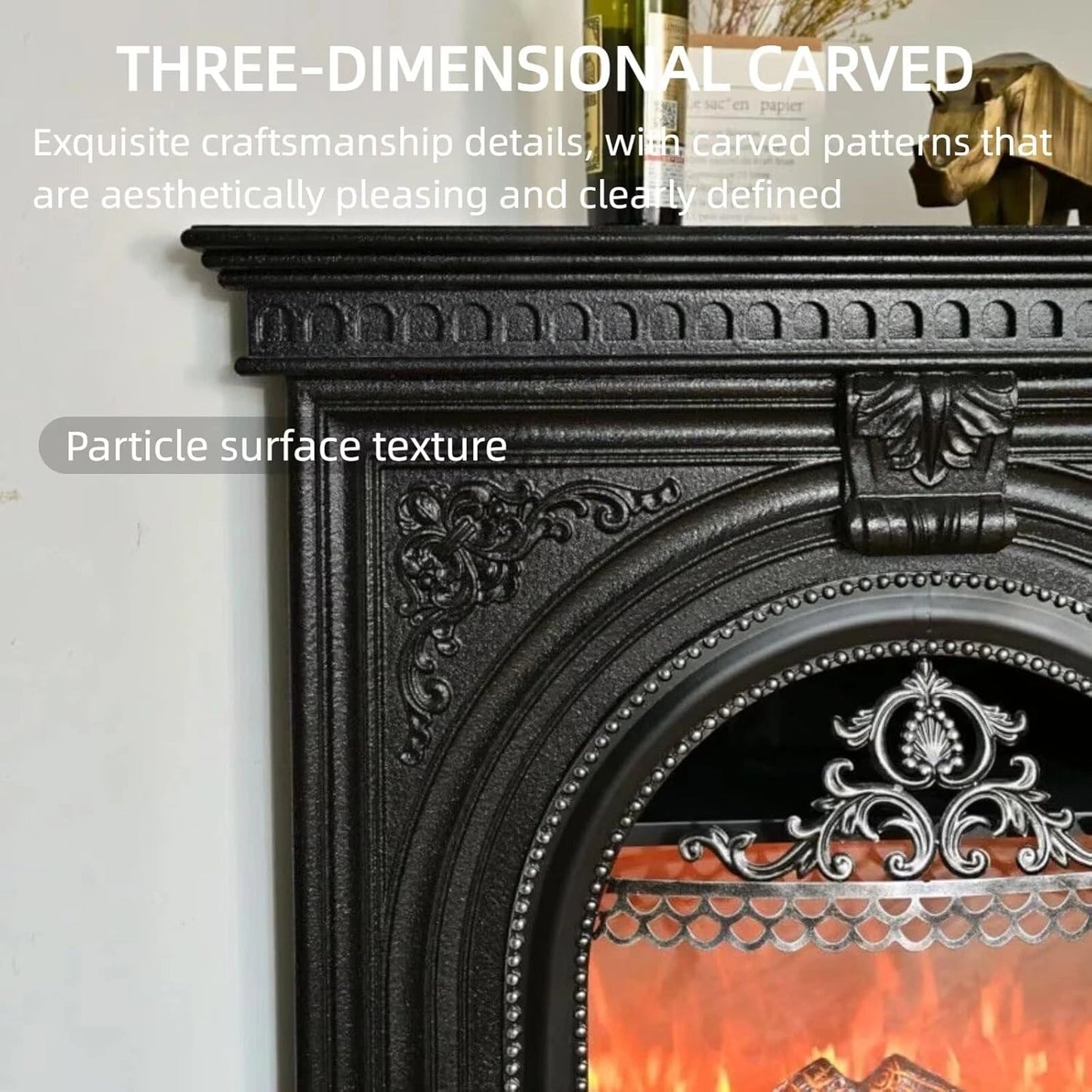 Aihm-Lon Corner Electric Fireplace with Triangular Cabinet and Modern Carving 39”