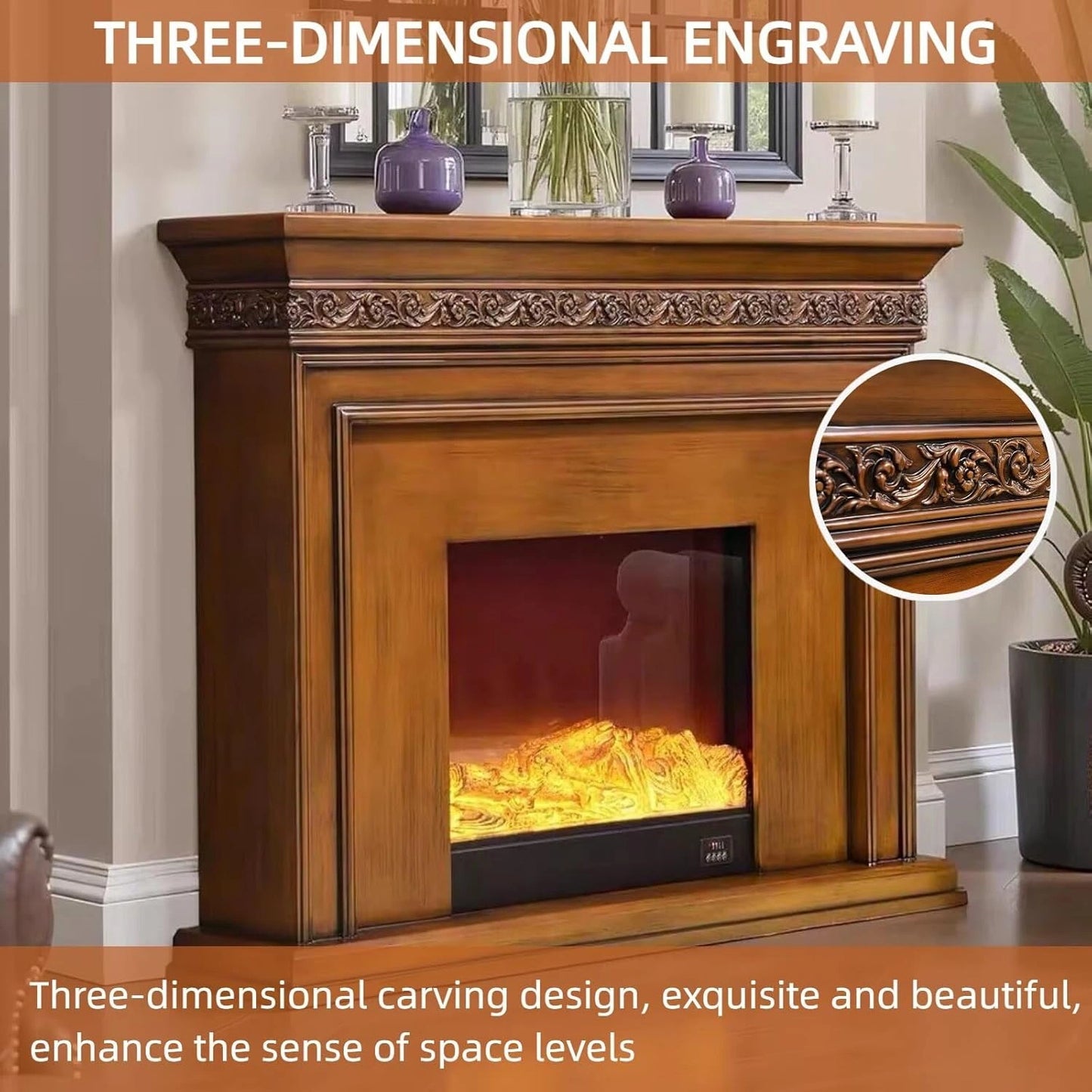 Aihm-Lon Electric Fireplace with Mantel Simple Modern Style 59”