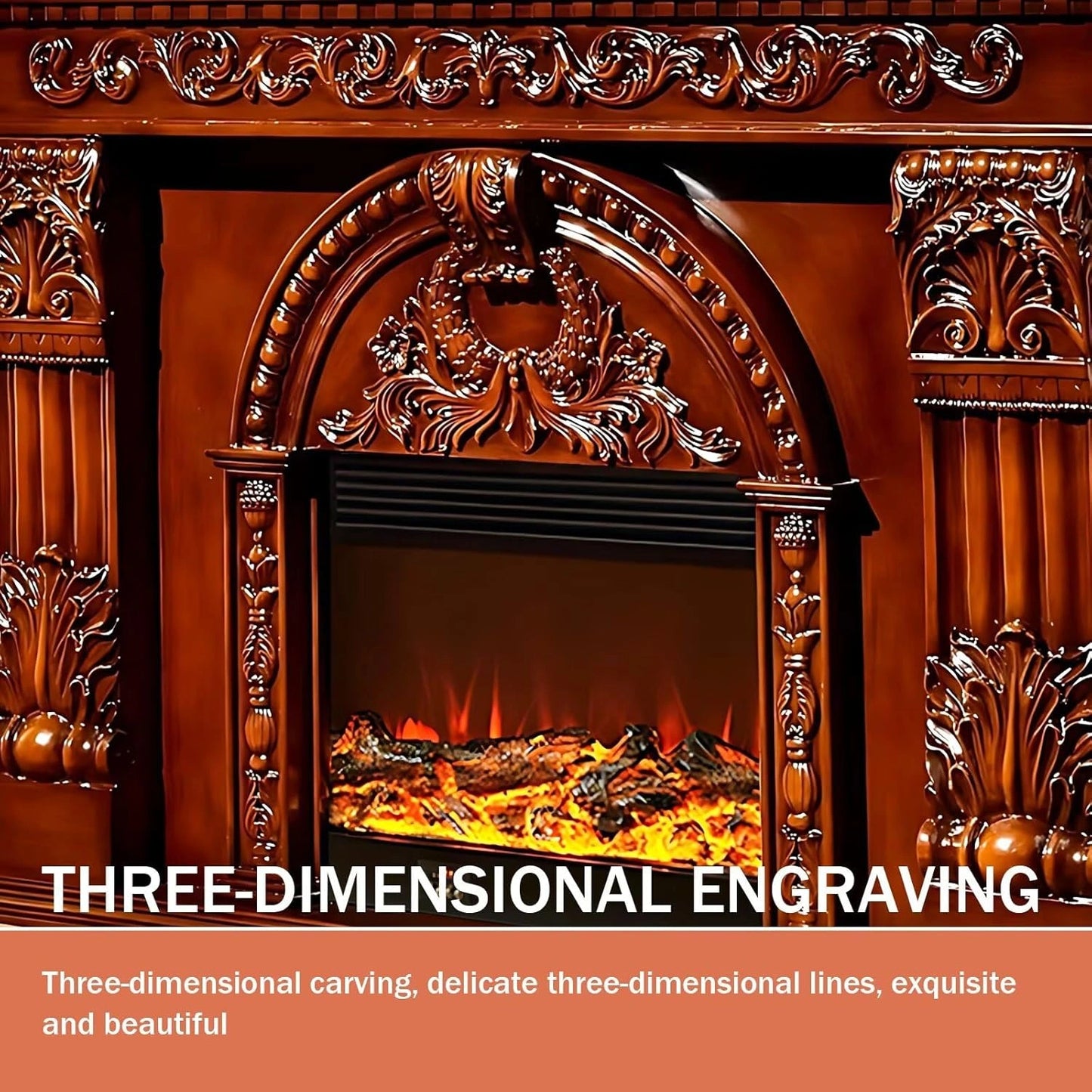 Aihm-Lon Electric Fireplace Includes Exquisite 3D Embossed Flower Design 71”