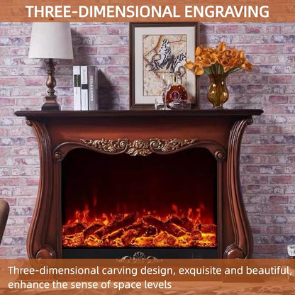 Aihm-Lon Brown Electric Fireplace with Wood Grain and Carved Decoration 59”