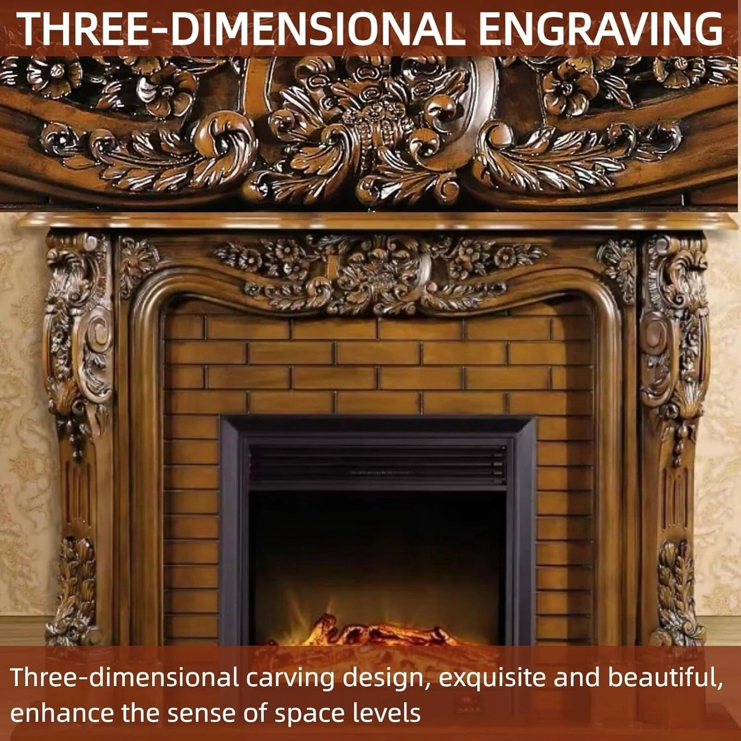 Aihm-Lon Brown Electric Fireplace with LED Simulated Flame 59”