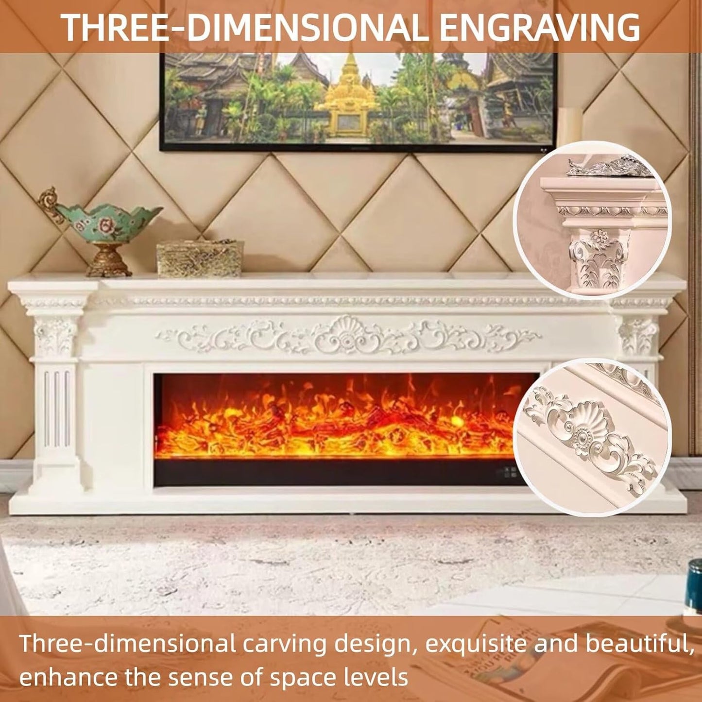 Aihm-Lon White Electric Fireplace with Decorative Flame 79”