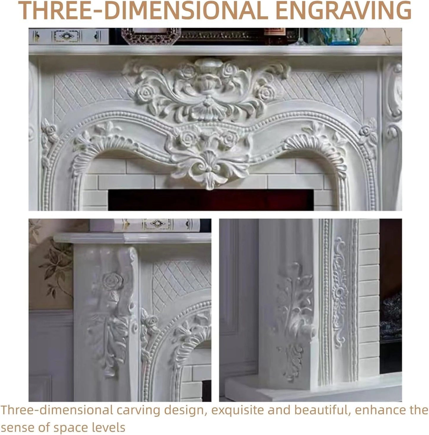 Aihm-Lon Retro Electric Fireplace Includes White European Faux Bricks 59”