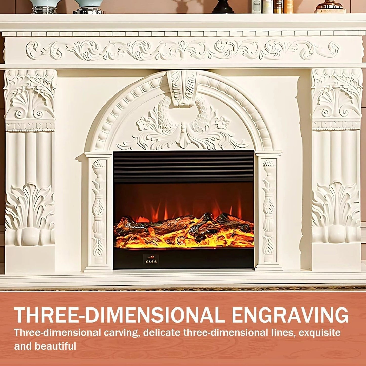 Aihm-Lon Electric Fireplace Includes Exquisite 3D Embossed Flower Design 71”