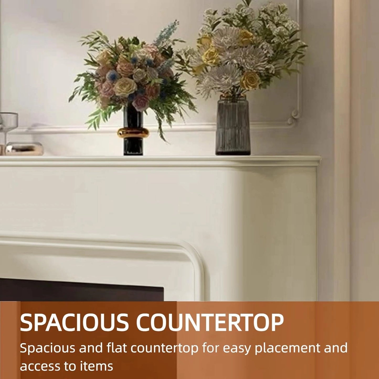 Aihm-Lon Modern Electric Fireplace Curved Corner and Simple Countertop 47”-79”