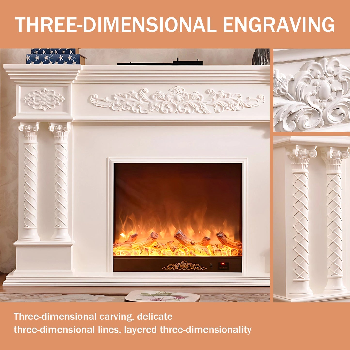 Aihm-Lon Freestanding Electric Fireplace Includes Modern Flower Carving 87”