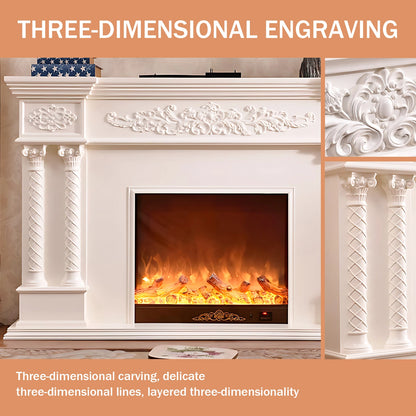 Aihm-Lon Freestanding Electric Fireplace Includes Modern Flower Carving 87”