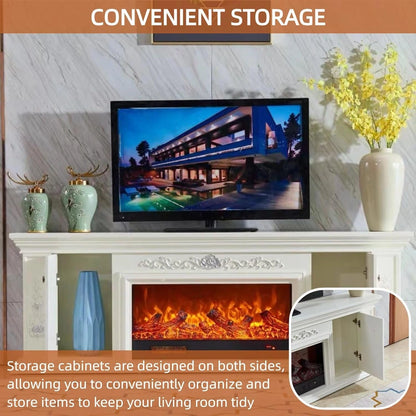 Aihm-Lon Electric Fireplace with Classic Carving Faux Flame 79”