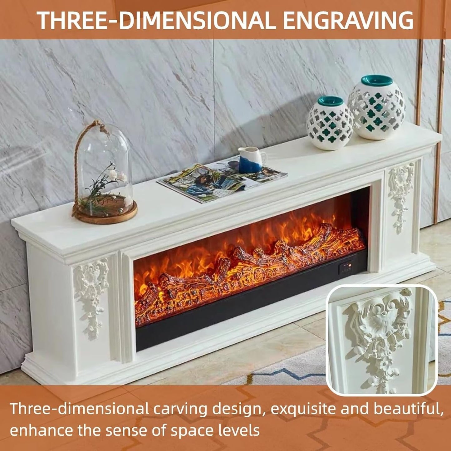 Aihm-Lon Minimalist Electric Fireplace 3D Carving 71”
