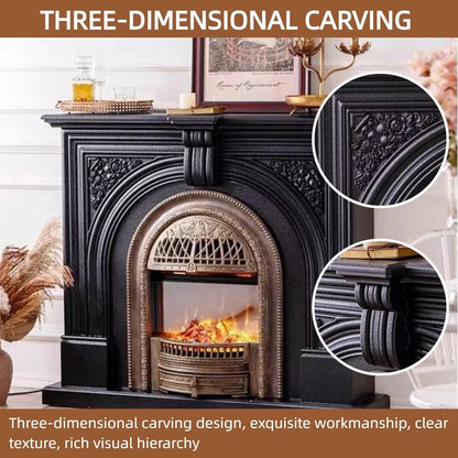 Aihm-Lon Tall Electric Fireplace with Metal Birdcage Firebox and Vintage Carving 51”
