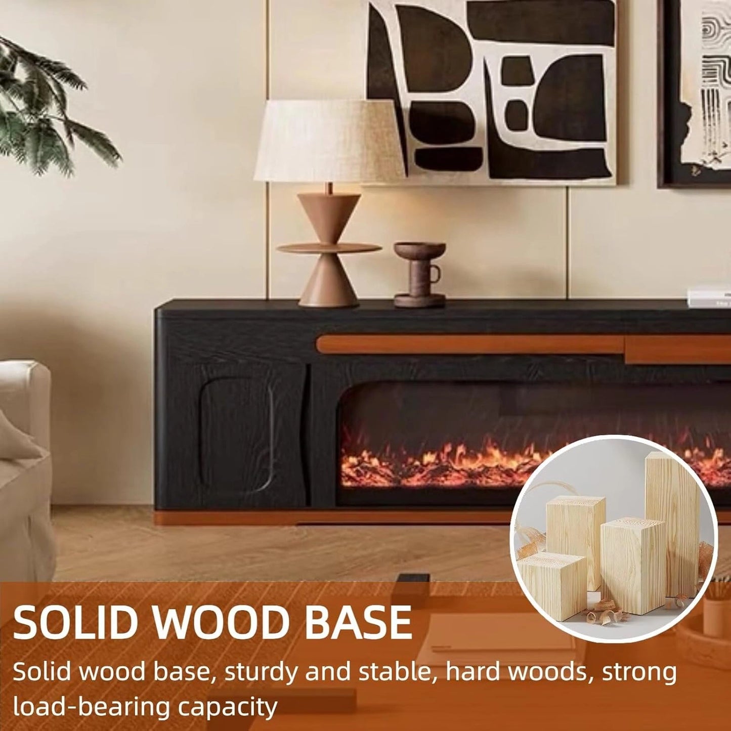 Aihm-Lon Retro Electric Fireplace in Black and Brown Color with Drawers 71”-87”