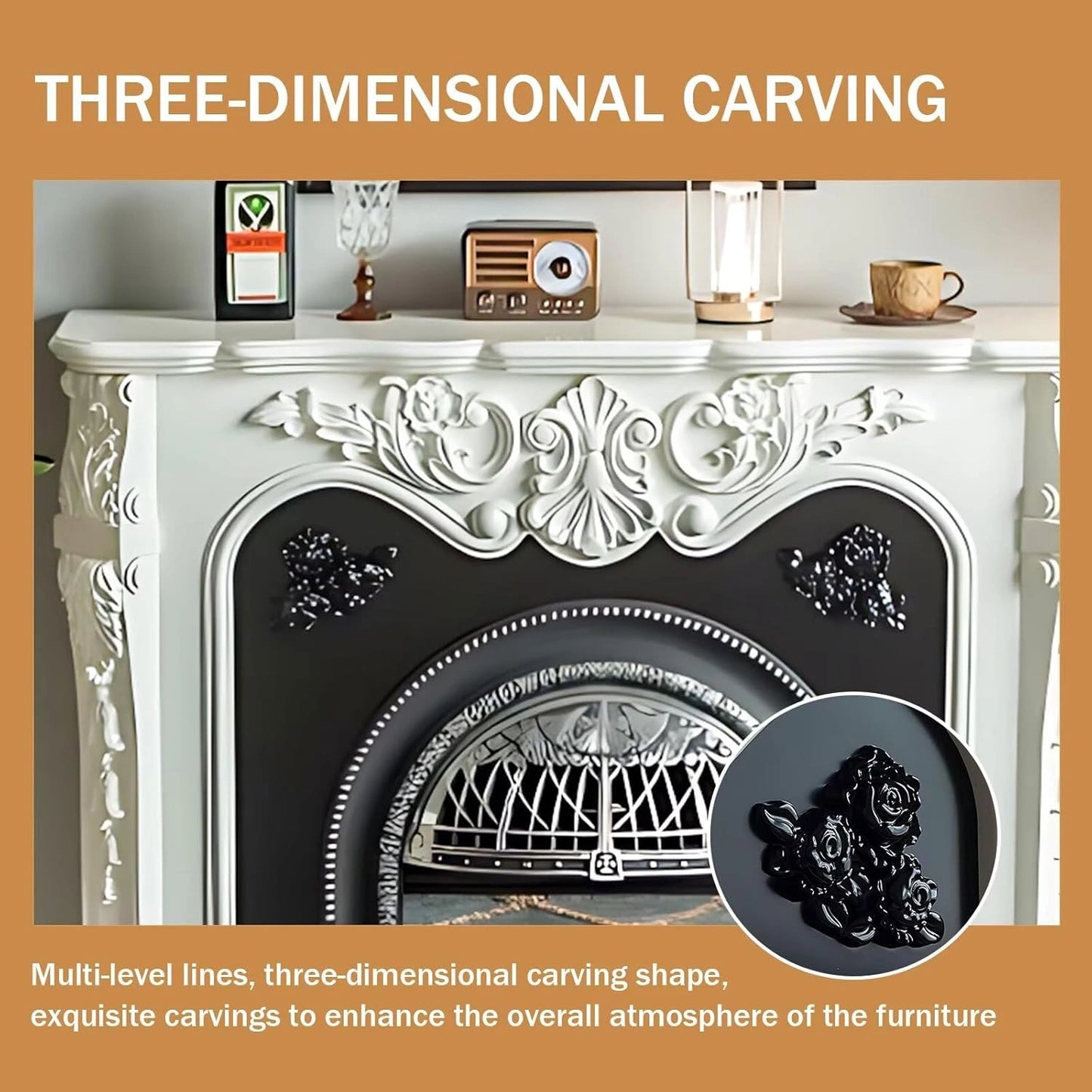 Aihm-Lon Modern Electric Fireplace with White Luxurious Carved Design 43”-59”