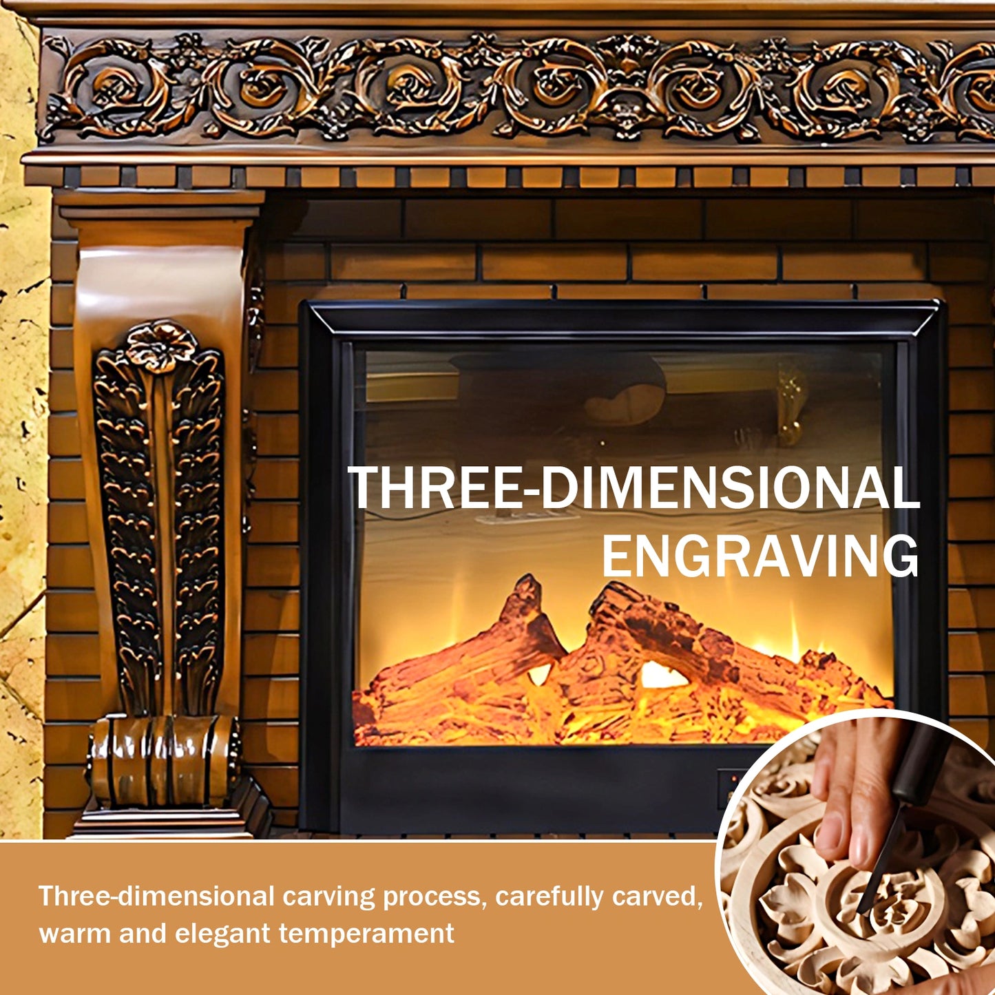 Aihm-Lon Electric Fireplace Brown Retro Design with Realistic Flame Effects 59”