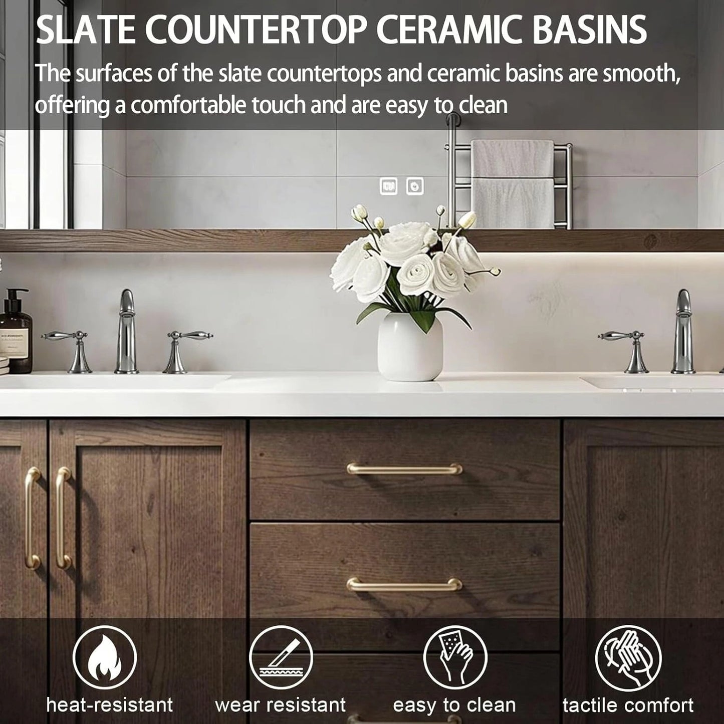 80"84 " Bathroom Vanities with Double Sink (Floor Mount Wood Texture Cabinet