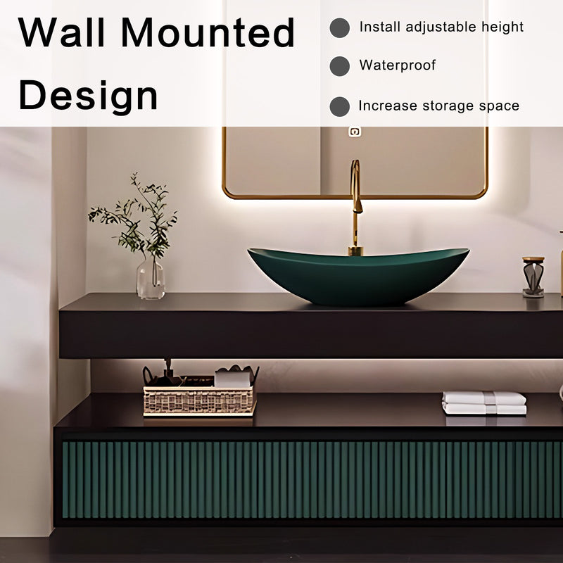 36"- 68" Modern Mounted Bathroom Vanity Set with Single Green Sink And Oval Mirror