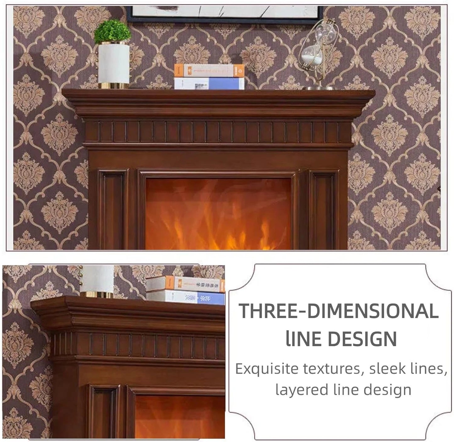 Aihm-Lon Brown Electric Fireplace Includes Classic Line Design 47”-59”