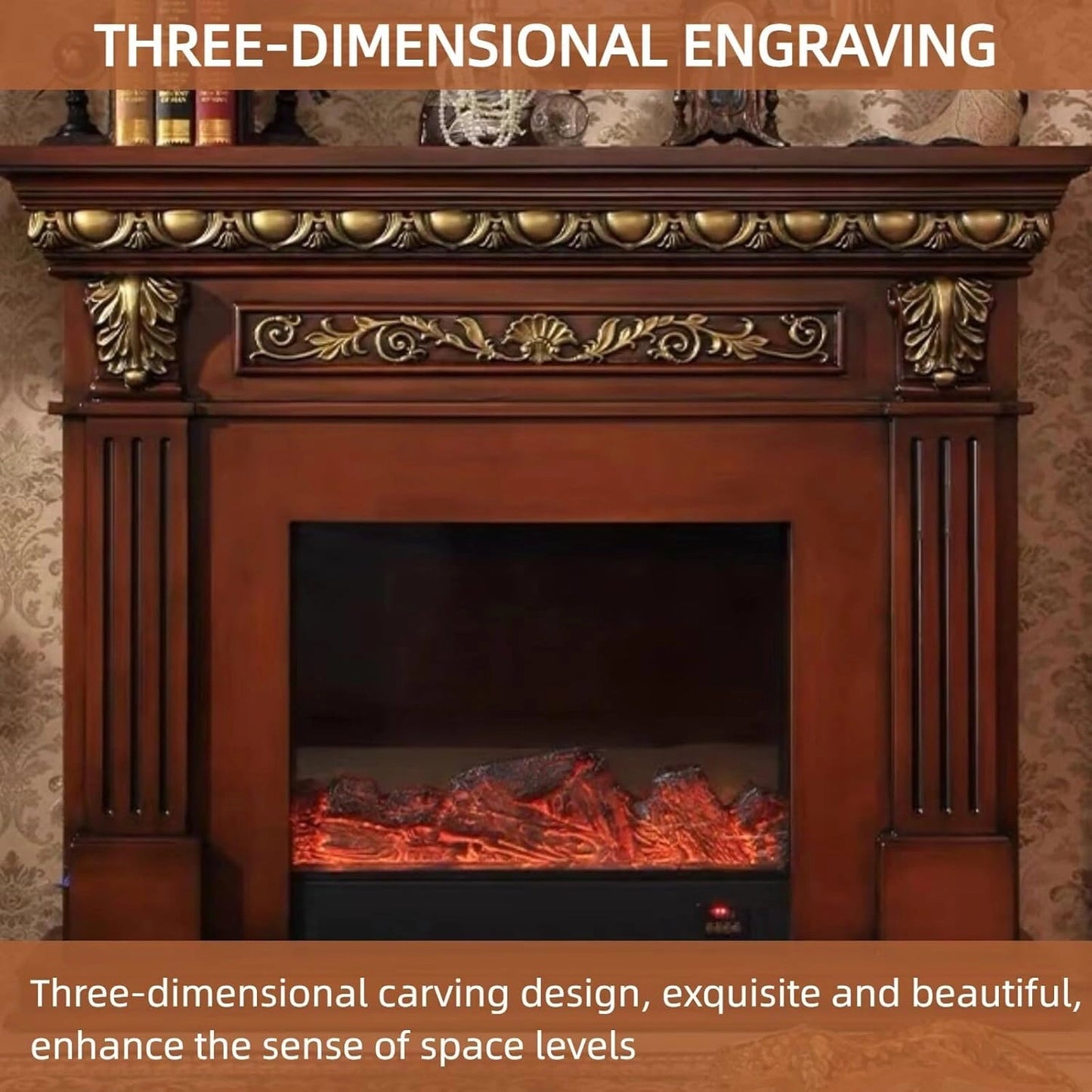 Aihm-Lon Indoor Electric Fireplace Includes Realistic Flame and 3D Carving 59”