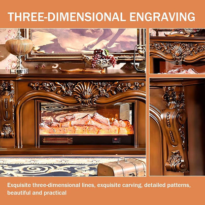Aihm-Lon Luxurious Electric Fireplace Includes Brown Exquisite Carved Design 63”