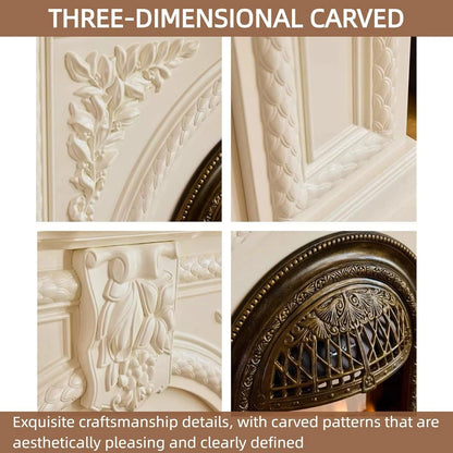 Aihm-Lon White Electric Fireplace Solid Wood Cabinet with Real Flame Insert 47”-59”