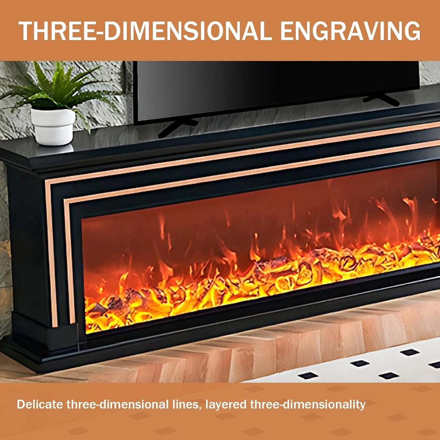 Aihm-Lon Electric Fireplace with Mantel Includes Brown Line Design 71”-79”