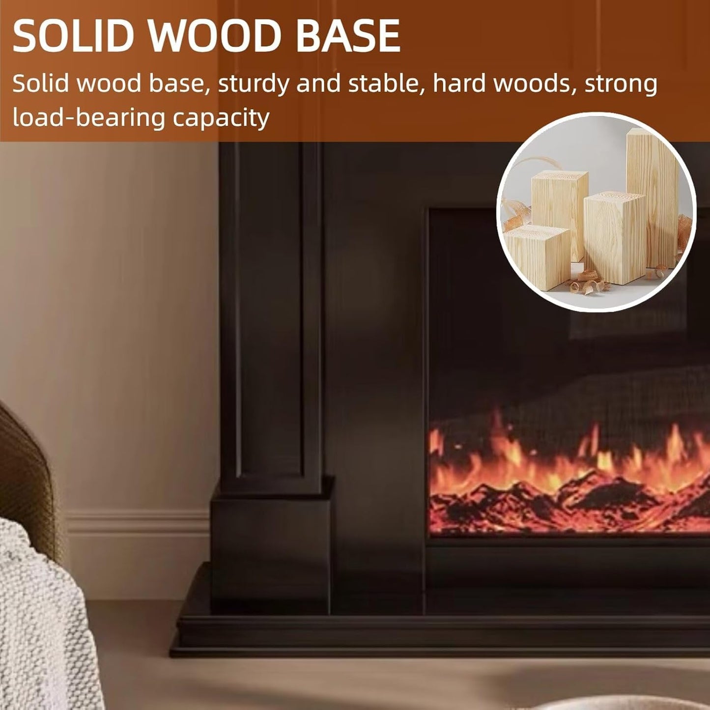 Aihm-Lon Black Electric Fireplace Faux Flame 3D Texture 47”-59”