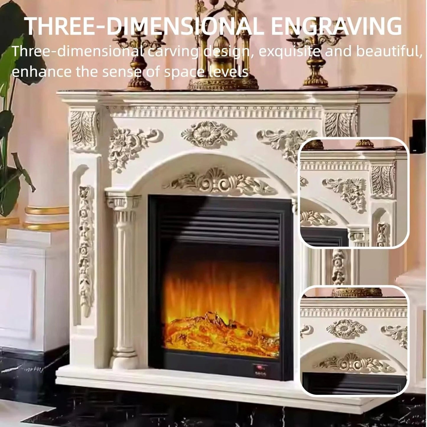 Aihm-Lon Exquisite Electric Fireplace with Simulated Flame & Smart Heating 47”