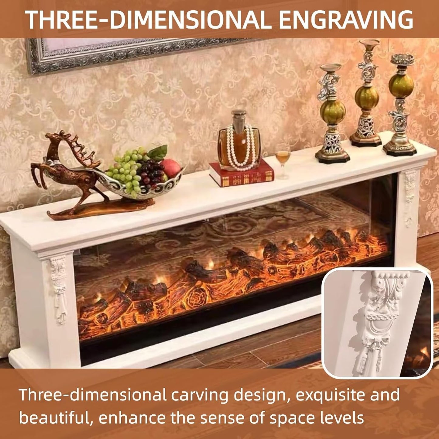 Aihm-Lon Stable Electric Fireplace with 3D Engraving 71”