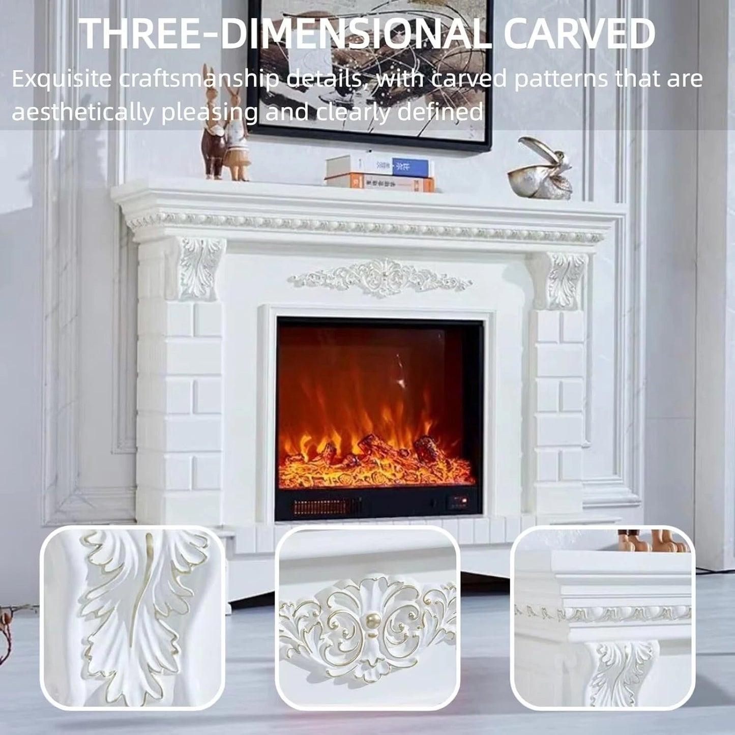 Aihm-Lon Tall Electric Fireplace Includes Openwork Base and Faux Bricks 59”