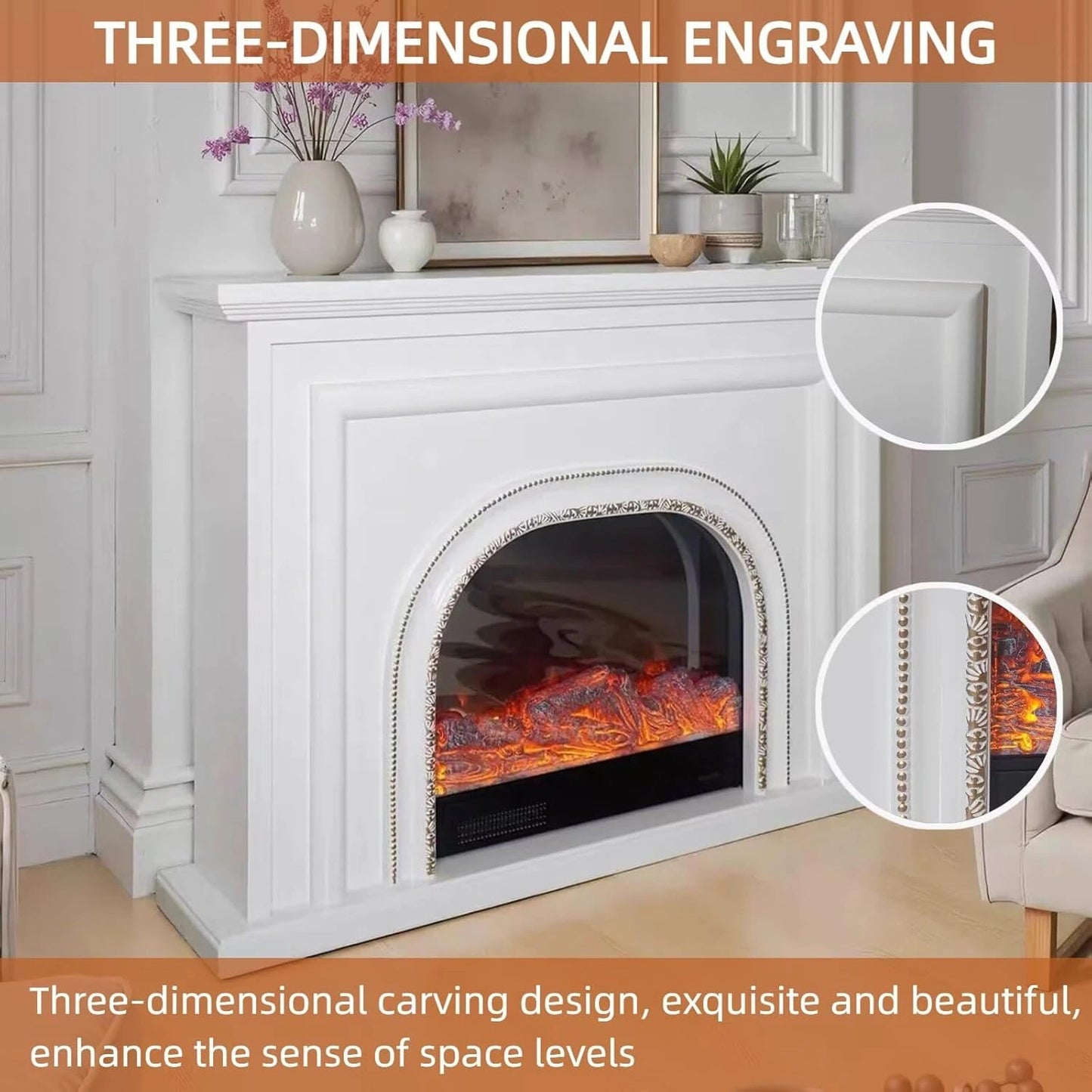 Aihm-Lon Indoor Electric Fireplace with Mantel Includes Realistic Flame 59”