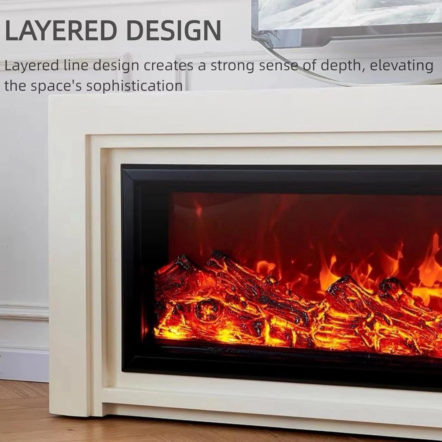 Aihm-Lon Electric Fireplace Includes White Modern Layered Line Design 63”-79”