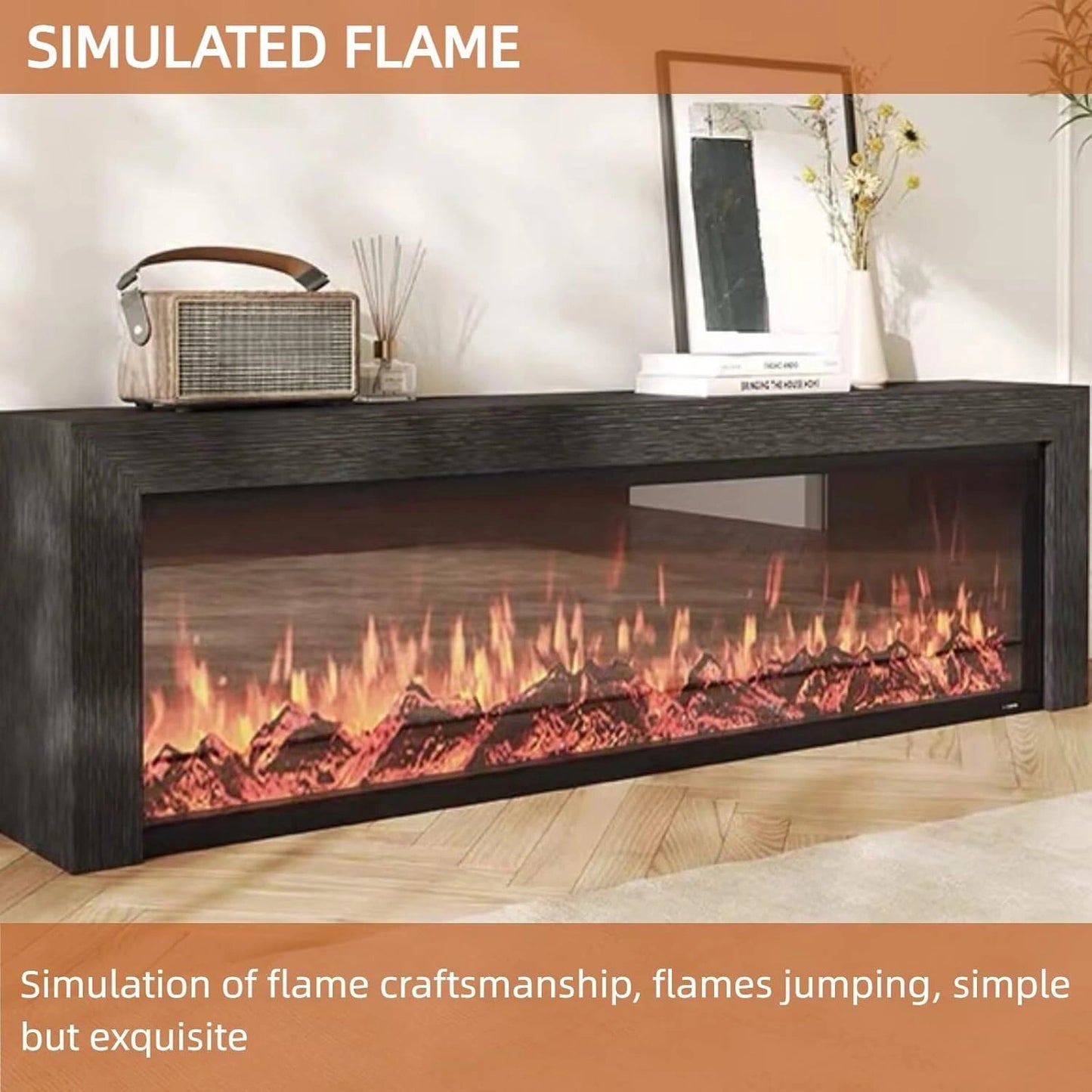Aihm-Lon Modern Electric Fireplace Includes Wood Grain with Decorative Flame 79”