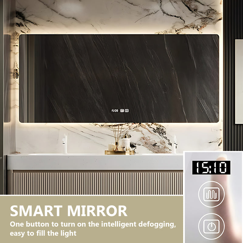52"- 96" Modern Double Bathroom Cabinet Set with Defogging Mirror and Sink