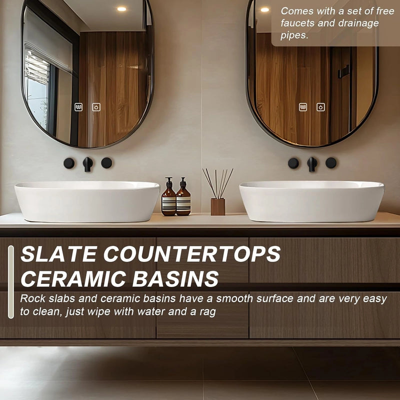 60"-96" Floating Bathroom Vanity with Double Sinks Includes Multiple Wood Grain Drawers