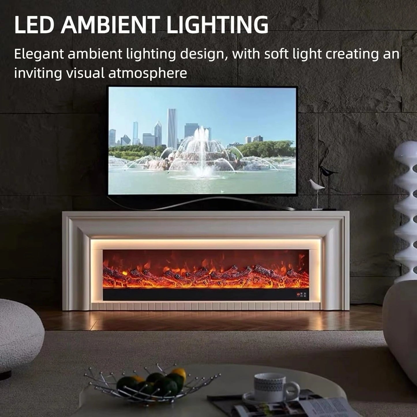 Aihm-Lon White Electric Fireplace with Ambient Light 79”