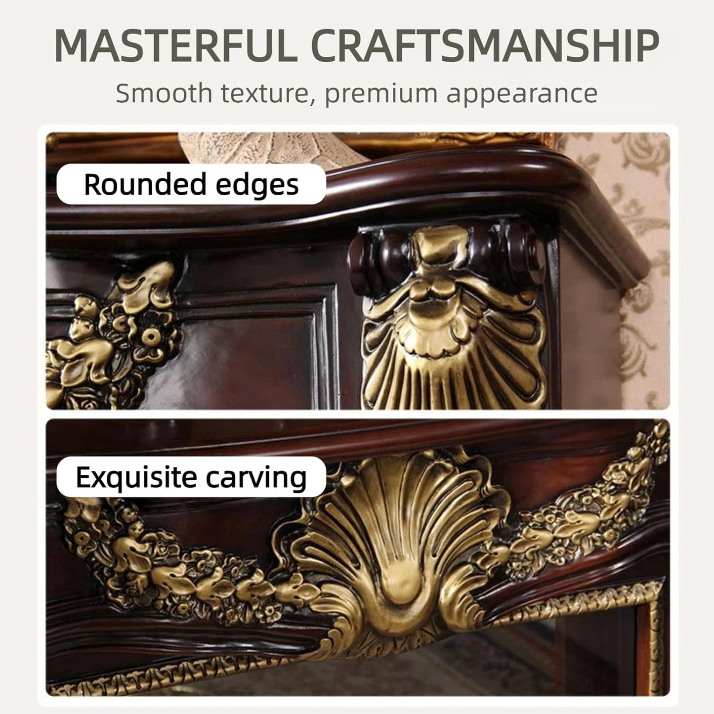 Aihm-Lon Brown Electric Fireplace Includes Gold Outline & Vintage Luxury Carving 47”