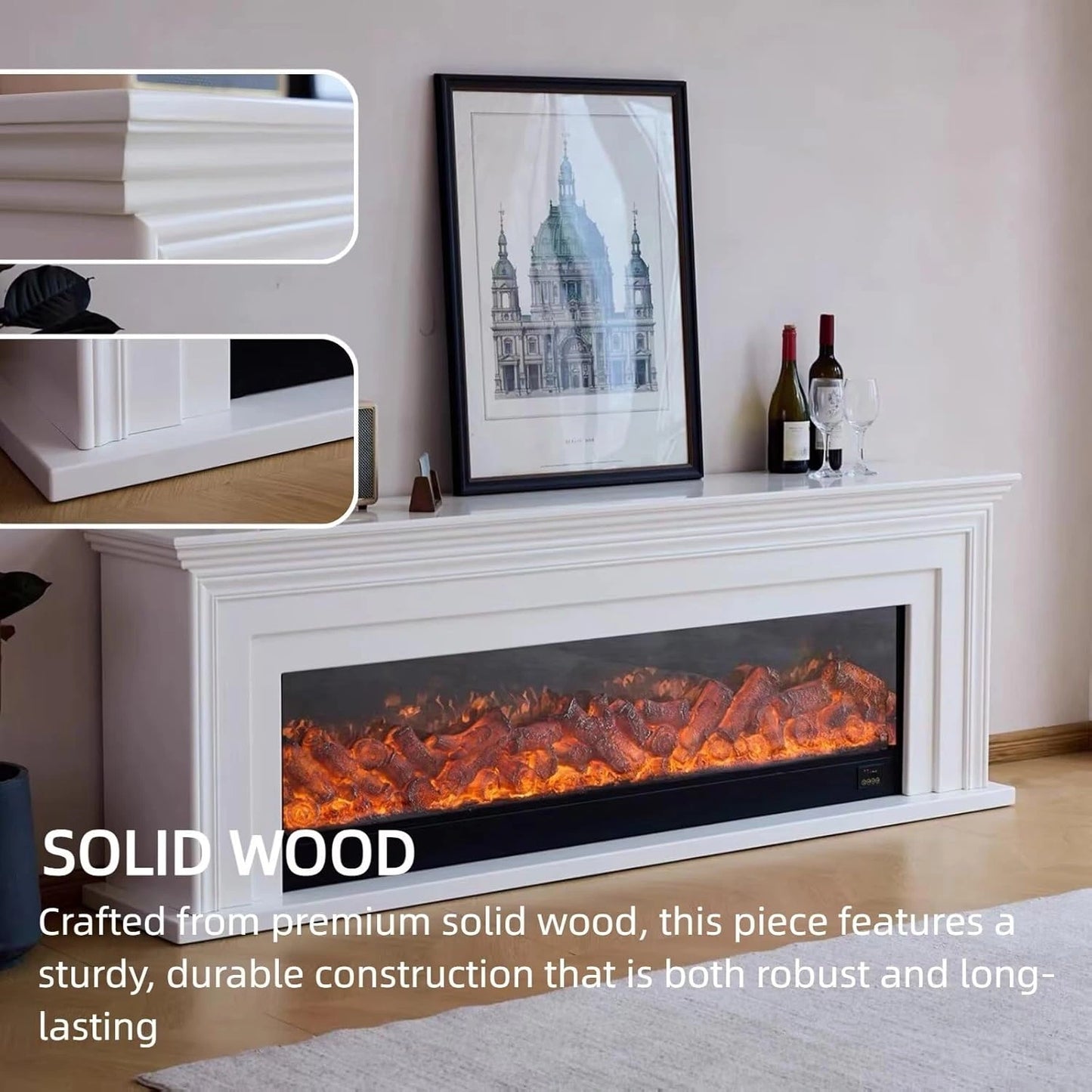 Aihm-Lon Freestanding Electric Fireplace Includes White Modern Layered Lines 79”