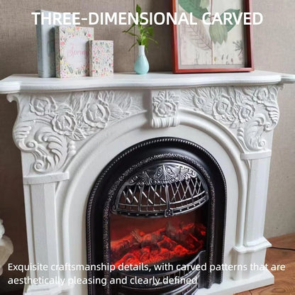 Aihm-Lon Vintage Electric Fireplace with Real Flame Insert and White Carved 47”