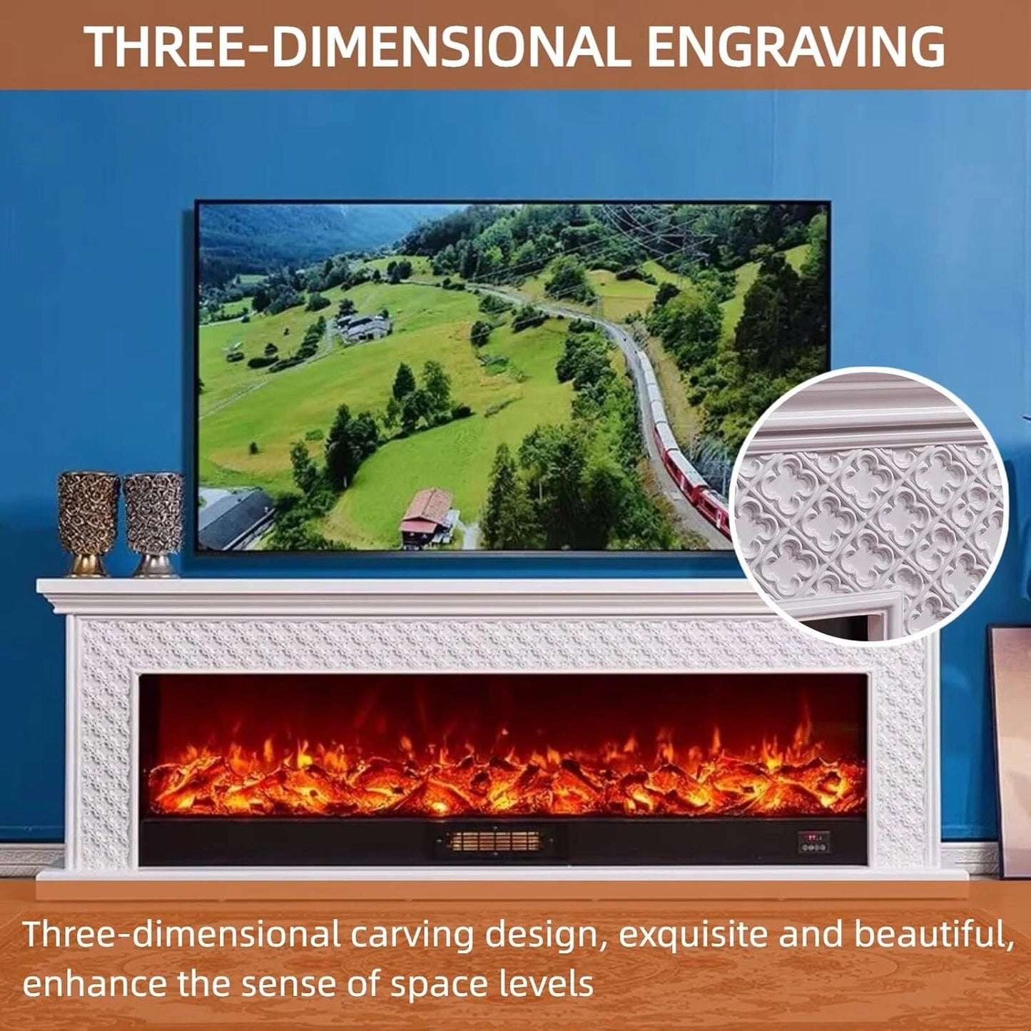 Aihm-Lon Classic Electric Fireplace with European Scroll Pattern 47”