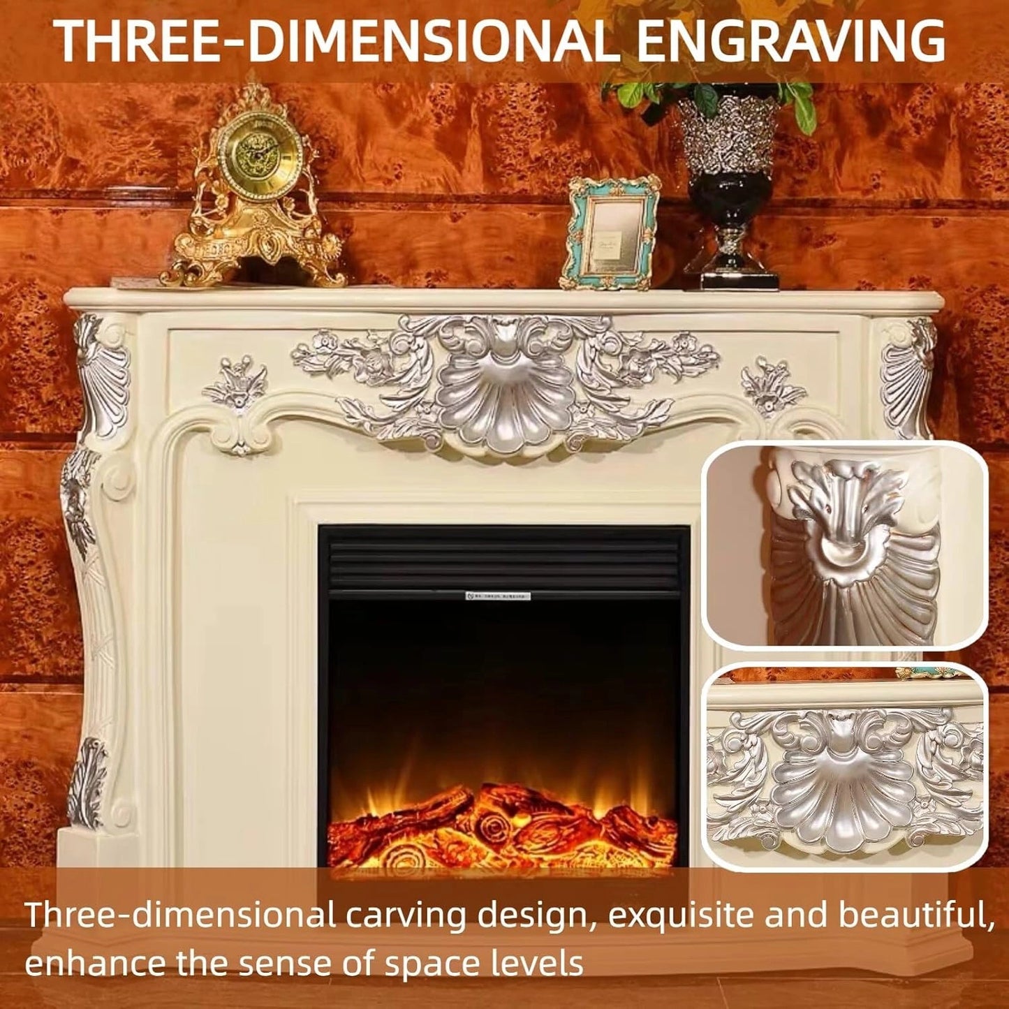 Aihm-Lon White Electric Fireplace with 3D Flame Effect Indoor Heater 59”